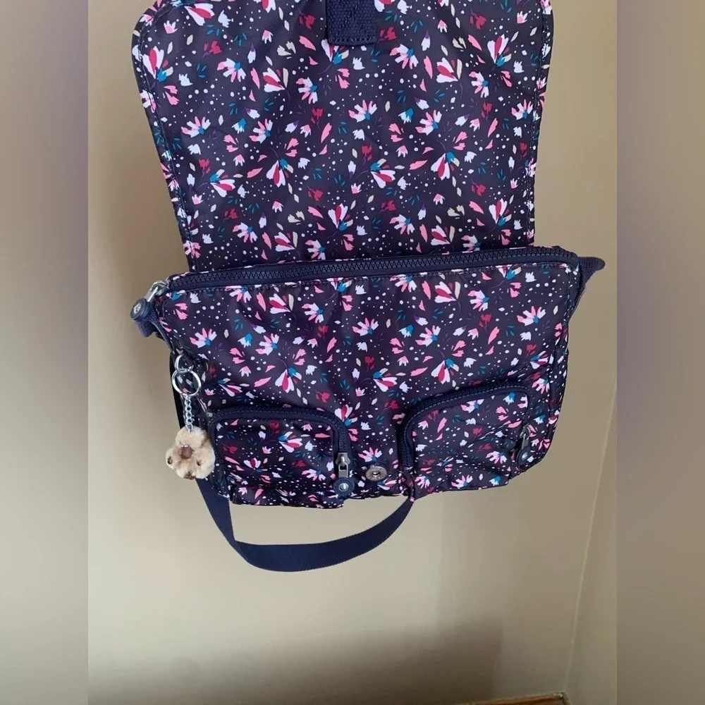 Kipling purse shoulder crossbody adjustable strap messenger confetti pattern